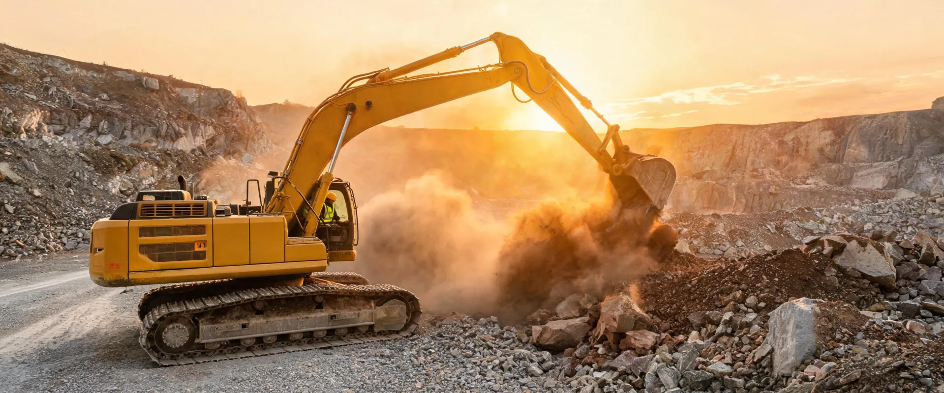 Hitachi crawler excavator on mass earthworks haul road