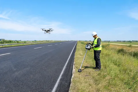 Density gauge and drone survey on completed highway