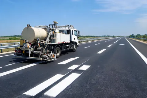 Striping truck on completed highway lane