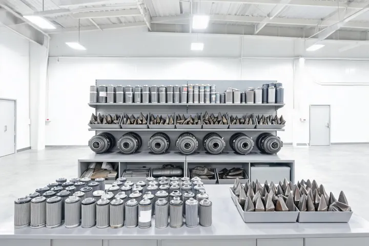 Dealer parts counter with excavator components